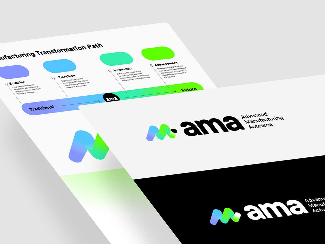 AMA brand identity concepts and manufacturing transformation path