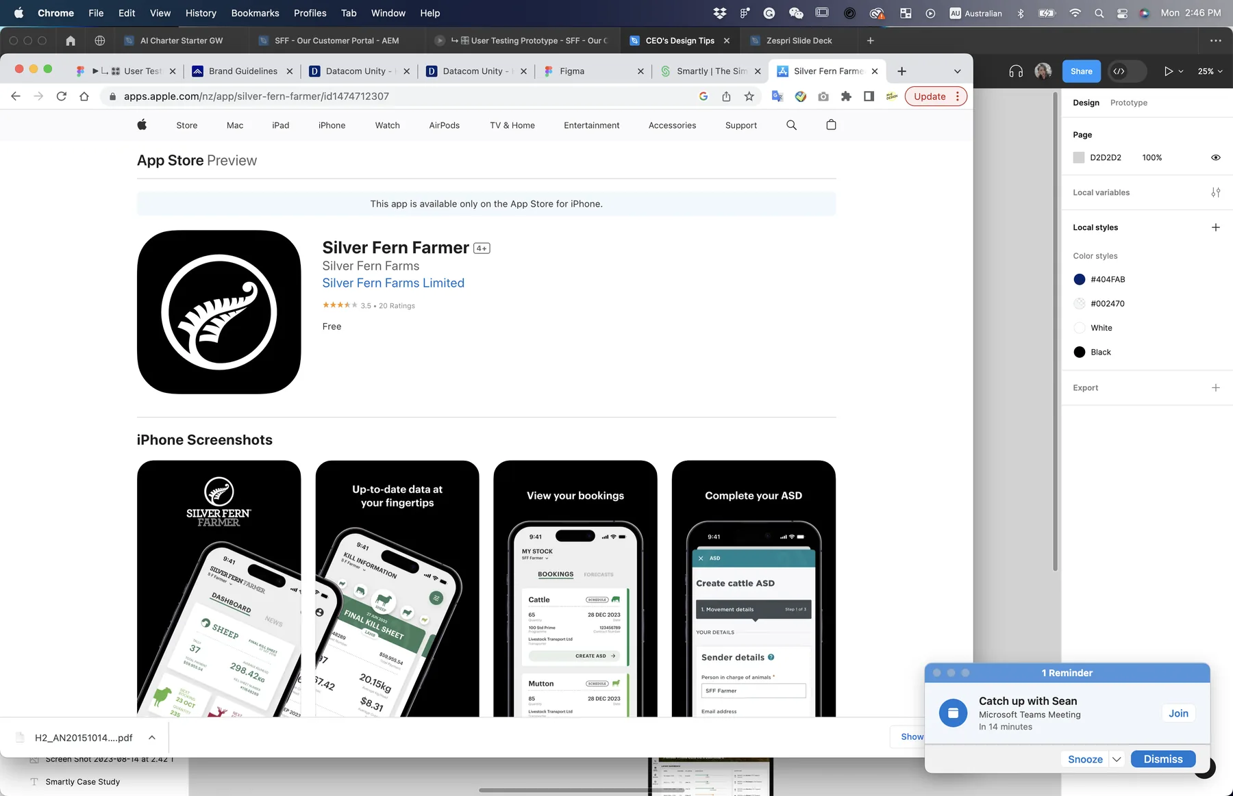 Silver Fern Farmer iPhone app screens
